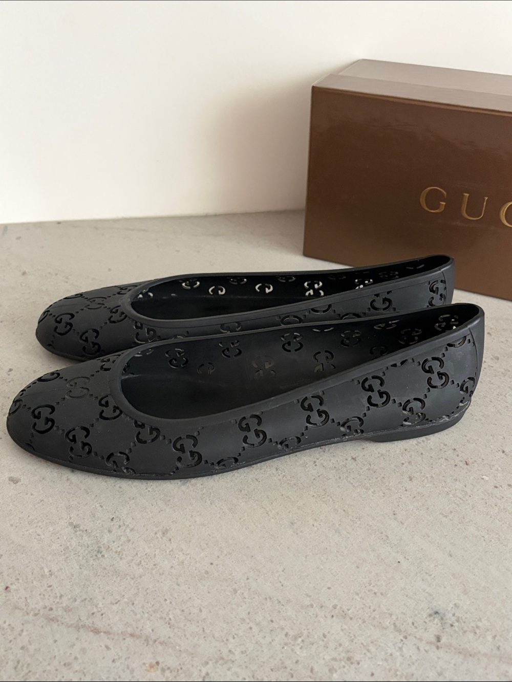 Gucci Black Rubber Ballet Flats Size 41 - Picture 4 of 9